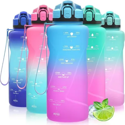 Image de Bouteille de sport avec indicateur de temps, étanche, sans BPA, en Tritan, 2000 ml, bleu-violet