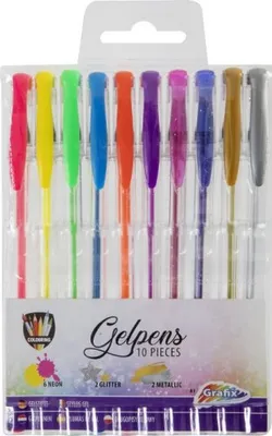 Produktbild von Gel-Stift-Set 10er Pack mit lebendigen Neon-, Glitzer- und Metallic-Farben