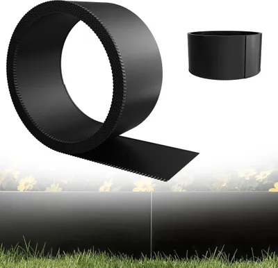 Produktbild von LZQ Rasenkante Metall verzinkt, 10 m flexibel, 15 cm hoch – Robustes Rasenkantenband zur Eingrenzung von Beeten, Bäumen & Steingärten, Schwarz