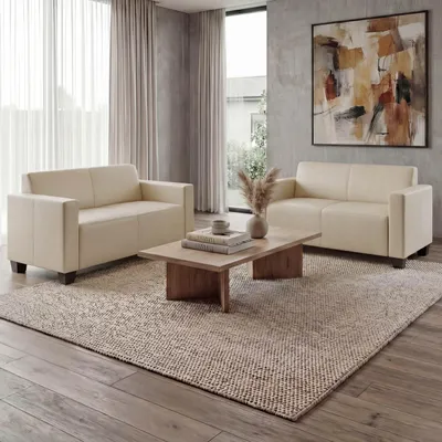 Produktbild von Sofa-Garnitur Couch-Garnitur 2x 2er Sofa Lyon Kunstleder  creme