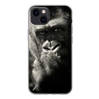 Produktbild von MuchoWow® Handyhülle Schutzhülle Hülle für iPhone 13 mini Gorilla auf schwarzem Hintergrund in Schwarz und Weiß Silikon Softcase Handy Hülle - Softcase