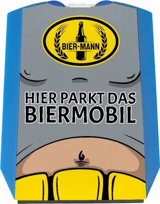 Produktbild von Hier parkt das Biermobil Parkscheibe mit 2 Einkaufswagenchips Bierbauch