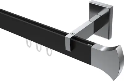 Produktbild von Interdeco Innenlaufstange / Gardinenstange mit Innenlauf Schwarz / Chrom, Typ Smartline Conex (Rundung), 14x35 mm 1-läufig, 160 cm