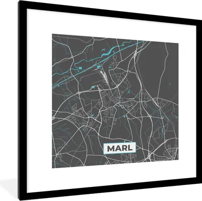 Produktbild von MuchoWow® Gerahmtes Poster Blau - Deutschland - Karte - Stadtplan - Marl 40x40 cm - Poster mit Schwarzem Bilderrahmen Wandposter Rahmen Foto Bilder - Poster - Plakat im Rahmen