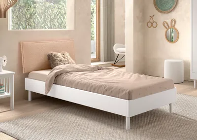 Produktbild von VIPACK - Einzelbett 90x200 cm mit Lattenrost u. Polsterkopfteil, Ausf. Buche massiv weiß lackiert