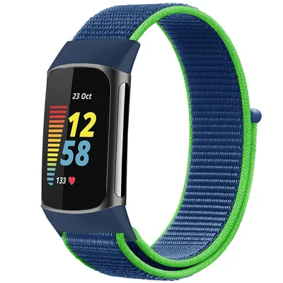 Produktbild von imoshion Nylonarmband für das Fitbit Charge 5 - Größe L - Blue & Green