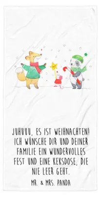 Produktbild von Mr. & Mrs. Panda Handtuch Winter Weihnachtsfreude - Weiß - Geschenk, Badehandtuch, Weihnachten, Tannenbaum, Strandtuch, Weihnachtsmann, Weihnachtsbaum, Duschhandtuch