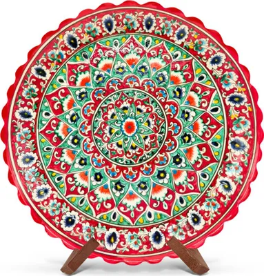 Produktbild von Lagan - KaraKalam KR9, Rischtan Keramik, Ø 37 cm Glasur Teller Handarbeit Oriental Usbekische