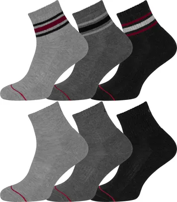 Produktbild von OCERA 6 Paar Retro Sport und Freizeit Kurzschaft Socken Quarter Uni für Damen und Herren mit Farbstreifen grau 39-42