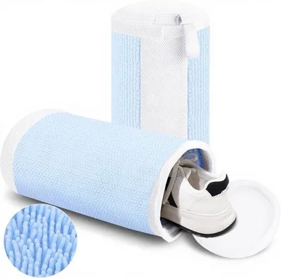 Produktbild von Famanu Schuhwaschbeutel 2 Stück, 40 x 20 cm, wiederverwendbar, blau-weiß
