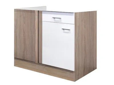 Produktbild von Eckunterschrank Küche ohne Arbeitsplatte - 110 cm breit - Weiß Sonoma Eiche – Salerno