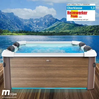 Produktbild von BRAST Whirlpool MSpa Oslo Amber mit Fester Außenwand | LED-Beleuchtung in 20 Farben für 6 Personen | 160x160x65cm | 120 Massagedüsen | Ganzjähriger Einsatz Winterfest | In & Outdoor Pool
