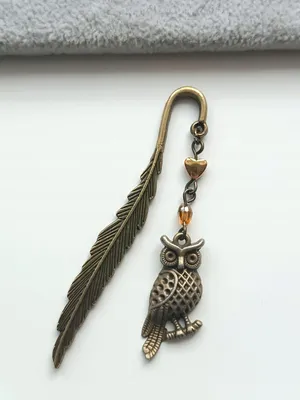 Image de Signet Antique Feuille Hibou Coeur Or Hématite