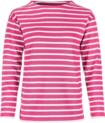 Produktbild von modAS Damen Shirt Bretonisches Damenshirt mit U-Boot Ausschnitt - Ringelshirt Streifenshirt Langarmshirt mit Streifen aus Baumwolle in Magnolia-Weiß Größe 42