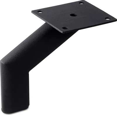 A black furniture leg with a mounting plate is shown against a white background.