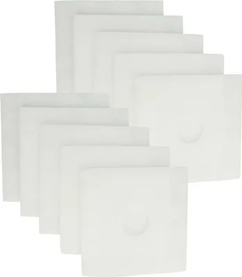 A stack of white, square air filters.