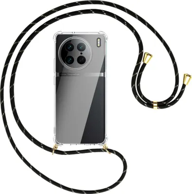 Produktbild von Handykette Backcover-Schutzhülle mit Band (Metall goldfarben) für vivo X90 Pro (V2242A, 6.78'') - schwarz/gold