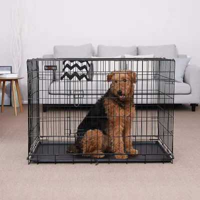 Image de Cage pour chien avec 2 portes, taille XXL, pliable, noire, en fil de fer et ABS, dimensions : 122 x 81 x 76 cm