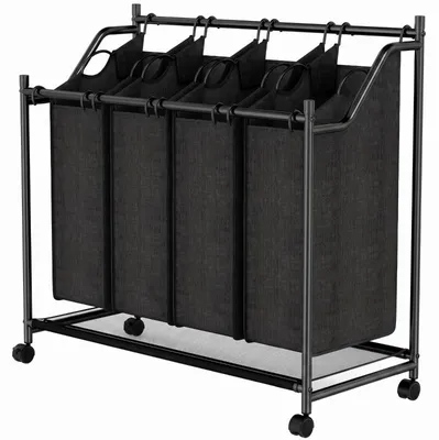Produktbild von Wäschekorb mit Rollen, 108 L Wäschesammler, Wäschewagen, für Waschküche Schlafzimmer Badezimmer, schwarz