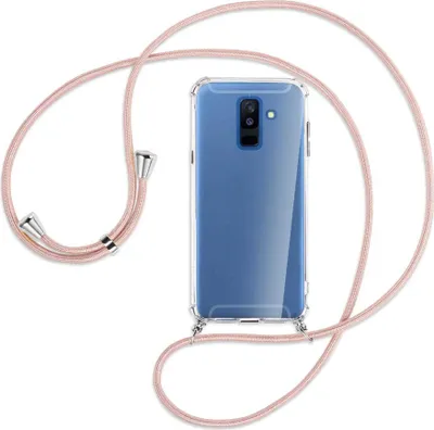 Produktbild von Handykette Backcover-Schutzhülle mit Band (Metall silberfarben) für Samsung Galaxy A6 Plus 2018 / J8 - roségold