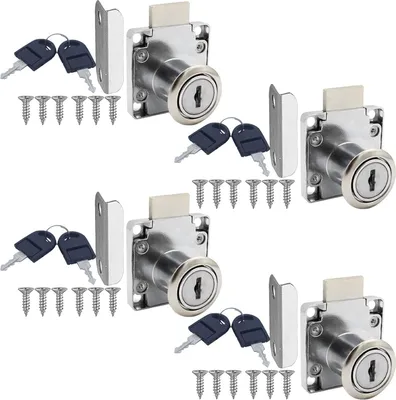 Produktbild von Schrankverschluss mit Schlüssel, Nockenschloss für Schubladen und Schränke - 2 Stück 22 mm Silber