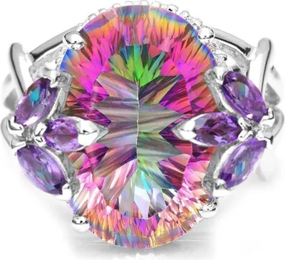 Produktbild von Ring mit glitzernder Blütenknospe, Regenbogen-Strasseinlage, Braut-Verlobungsschmuck, Geschenk-Mehrfarbig,US 8
