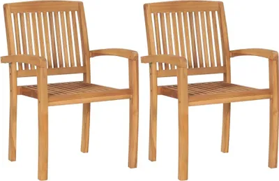 Produktbild von Gartenstühle 2 Stk. Graue Karomuster Kissen Massivholz Teak