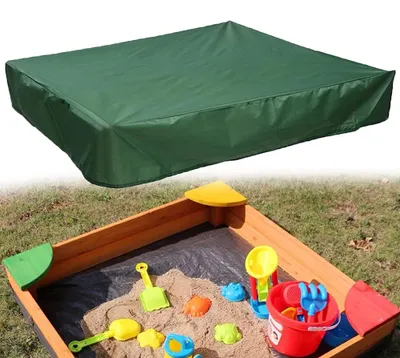 Produktbild von Sandkasten Abdeckung 120 x 120 cm, wasserdichte Plane mit Kordelzug aus 210D Oxford, 70 Prozent UV-Schutz Sandkastenhaube, Grün, schützt vor Regen und Verschmutzung