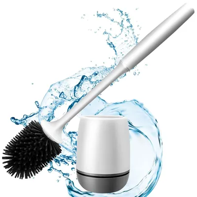 Image de SolidKeus - Brosse de toilette en silicone avec support, pour un nettoyage en profondeur