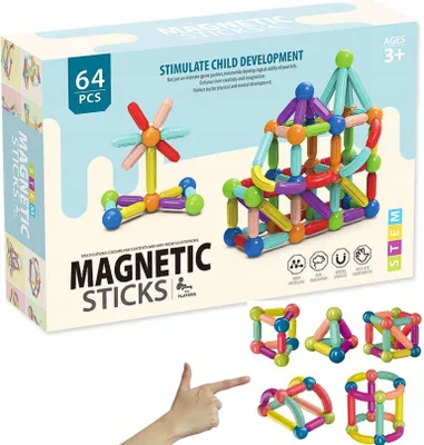 Obrázok produktu pre Veľké magnetické bloky, kreatívne hračky pre deti, DIY, farebné, 64 kusov.