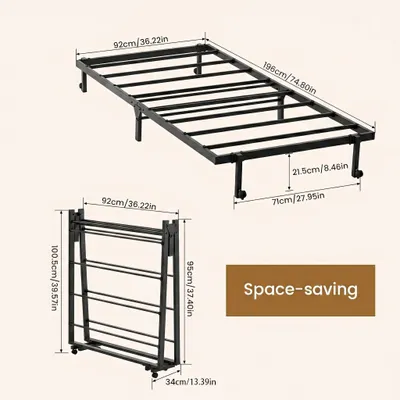 Imagen del producto de Cama plegable de metal, de 90 x 190 cm, con 4 ruedas, ideal para camping y para invitados