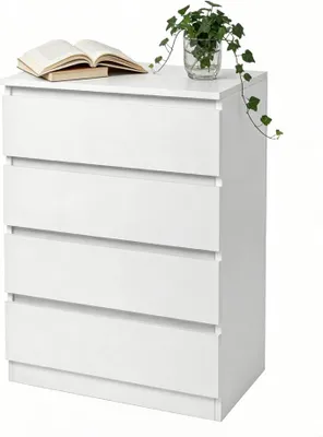Zdjęcie produktu dla Komoda do sypialni z 4 szufladami, biała, wymiary: 60 x 38 x 78 cm. Idealna do salonu, sypialni, przedpokoju, jako szafka, komoda lub wysoka szafka