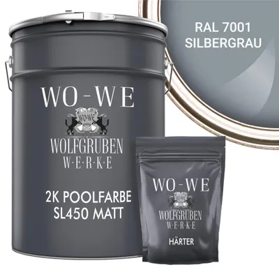 Produktbild von 2K Poolfarbe Poolbeschichtung Schwimmbadfarbe SL450 MATT Silbergrau wie RAL7001 - 5kg