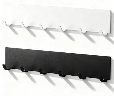 Produktbild von Unyqoos® Selbstklebende Schlüsselleiste 2er-Set, 6 Haken, 26 x 4,6 cm, rostfreier Edelstahl, Schwarz/Weiß – ohne Bohren für Flur, Küche & Schlafzimmer