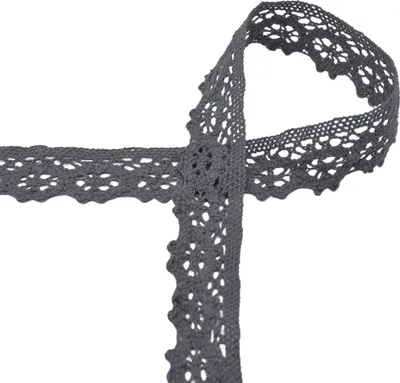 Baumwoll-Spitze 3 m x 30 mm Zierband Klöppeloptik Häkelborte Klöppelspitze Dekospitze grau