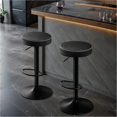 Produktbild von STOOLINK Barhocker 2er Set Höhenverstellbar Mikrofaser-Leder Drehbar Schwarz