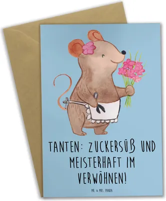 Produktbild von Mr. & Mrs. Panda Grußkarte Tante Zuckersüß - Blau Pastell - Geschenk, osterkarte, einladungskarten, Verwandtschaft, Klappkarte, osterkarten, Dankeschön, Familie, Nichte