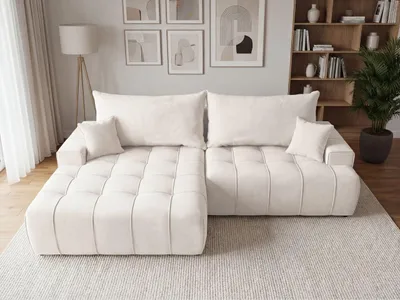 Produktbild von GrainGold Ecksofa L-Form Links Tulio - Ecksofa mit Schlaffunktion und Bettkasten - Moderne Ecksofa, Wohnzimmer Ecksofa - Eckcouch Creme (Komodo 10)