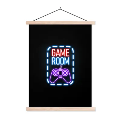 Produktbild von MuchoWow® Textilposter Neon - Zitate - Spielzimmer - Controller - Schwarz 40x53 cm mit holzfarbenen Rahmen - Schlafzimmer