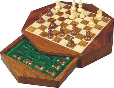 Zdjęcie produktu dla HOT Games magnetyczny podróżny zestaw szachów drewno akacjowe 14,5x3cm rozmiar podróżny
