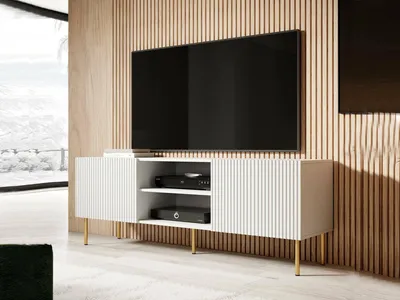 Image de Magnano - Meuble TV, 150x42x52h cm Blanc, 3 Étagères