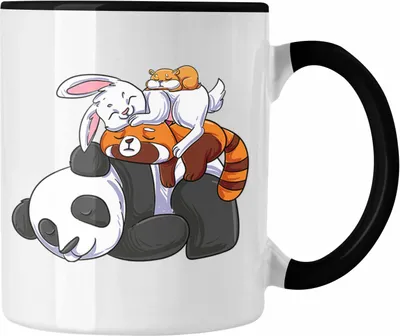 Produktbild von Trendation - Panda Fuchs Hase Tasse Geschenk Lustiger Spruch Lustige Grafik Geschenkidee Geburtstag (Schwarz)