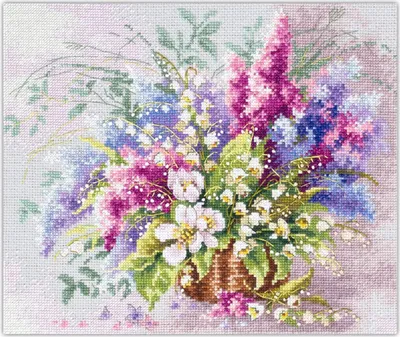 Productafbeelding van Magic Needle Zweigart Edition borduurset, kruissteek, ontwerp "Mughetti e Lillà", 28x23 cm, voor zelfmaak
