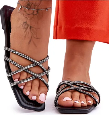 Produktbild von Damen-Slipper mit Streifen und Diamanten Schwarz Leomi 40