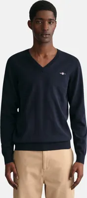 Obrázok produktu pre Gant sveter s výstrihom do V tmavomodrá bavlna regular fit