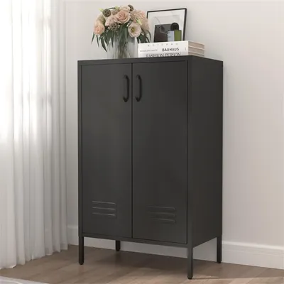 Produktbild von Stahlschrank Schwarz mit 2 Tš¹ren Metallschrank mit 2 Verstellbaren Regalb?den Robuster Universalschrank fš¹r Kš¹che Wohnzimmer Bš¹ro & Garage