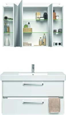 Produktbild von Badmöbel-Waschplatz-Set FES-3050-66 Unterschrank in Hochglanz weiß mit Keramikbecken - B/H/T: 105/200/45cm
