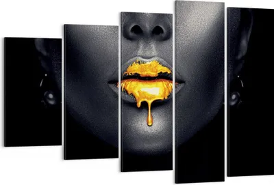 Produktbild von Bild auf Leinwand - Leinwandbild - 5 Teile - Gold Mund Schwarz - 150x100cm - Wand Bild - Wanddeko - Wandbilder - Leinwanddruck - Bilder - Wanddekoration - Leinwand bilder - Wandbild - EG150x100-4460