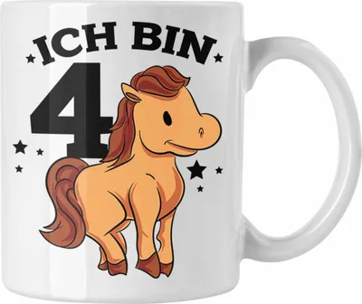Produktbild von Trendation - Lustige Tasse 4. Geburtstag für Mädchen Pferde-Motiv Pferdefans Reiterin (Weiß)
