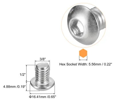 Produktbild von 3/8-16x1/2" Linsenkopfschrauben Innensechskant 5 Stš¹ck 304 Edelstahl Verschlš¹sse Sechskant Bolzen Schrauben Voll Gewinde Sechskant Antrieb Schrauben